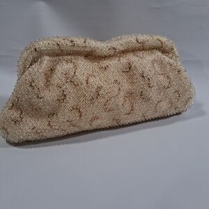 Vintage Lumured Corde Bead Clutch Purse Ivory  USA Made 50’s GLAM glitzy